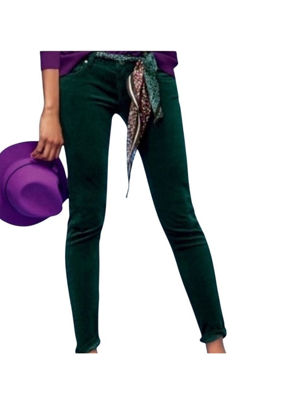 CAbi Women's Skinny Jeans Cords in Dark Green Style #3743